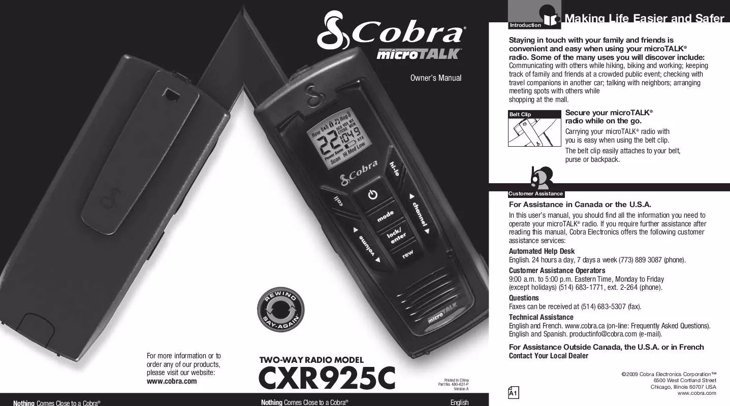 Mode d'emploi COBRA CXR925C