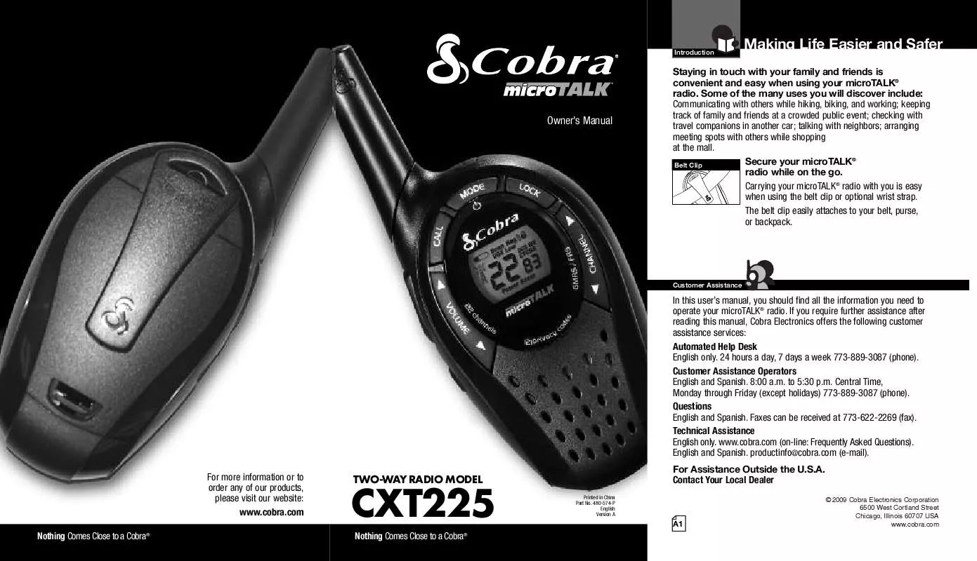 Mode d'emploi COBRA CXT225