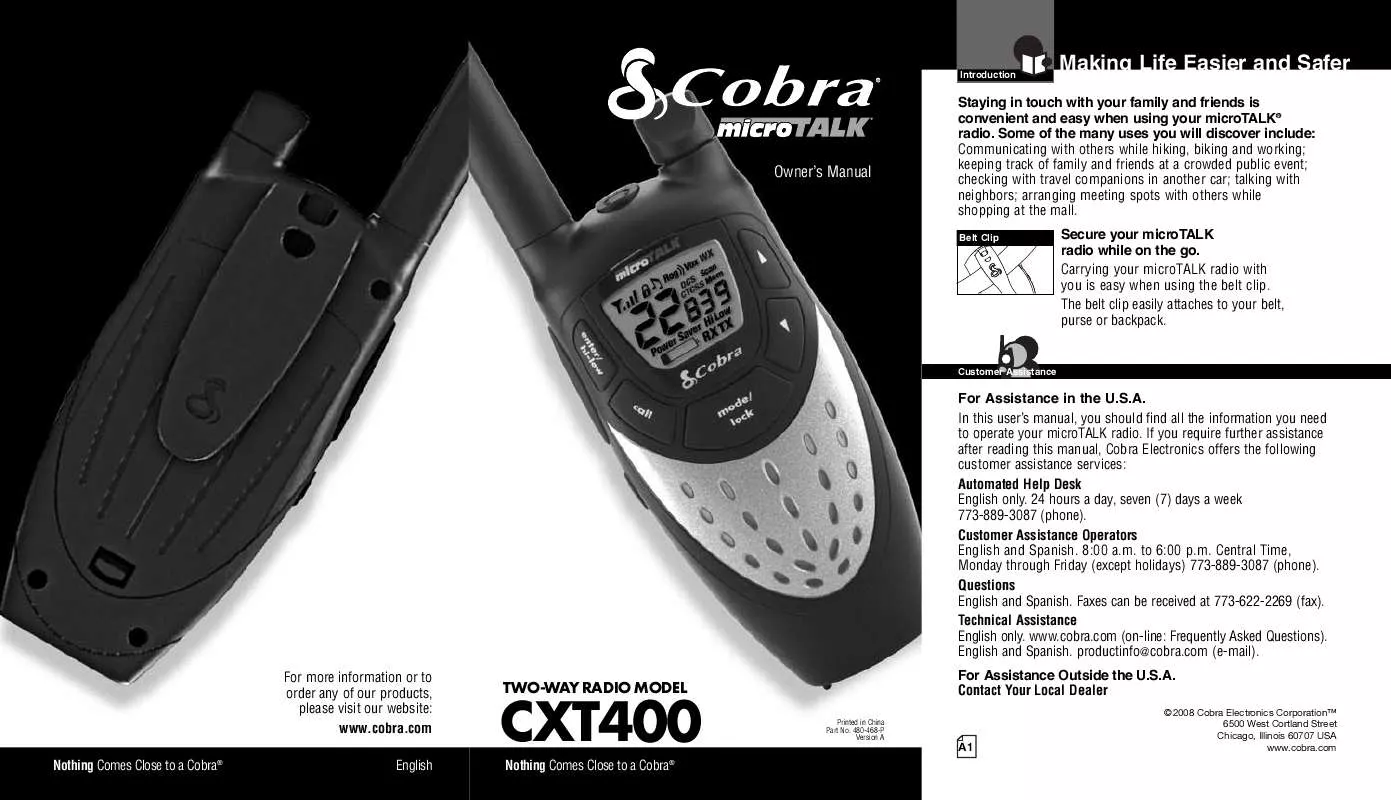 Mode d'emploi COBRA CXT400