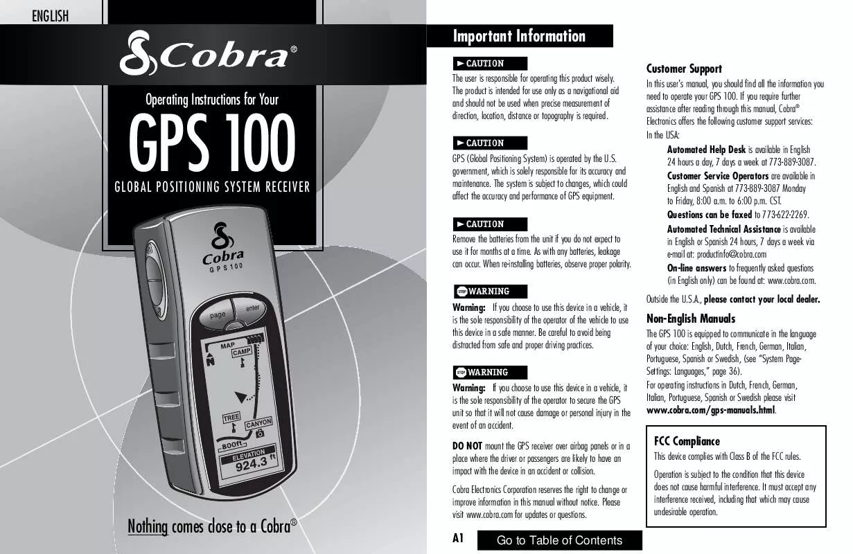 Mode d'emploi COBRA GPS 100