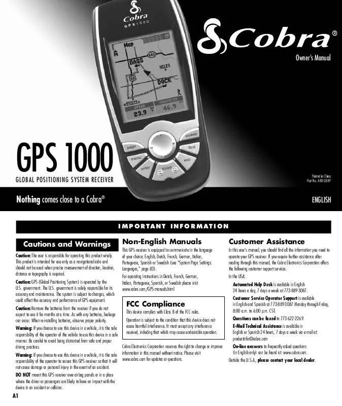 Mode d'emploi COBRA GPS 1000