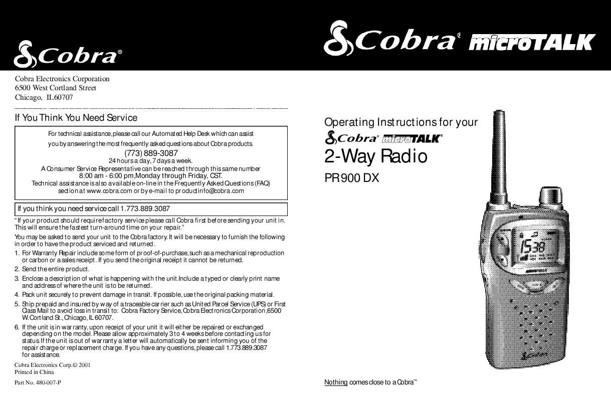 Mode d'emploi COBRA PR 900 DX
