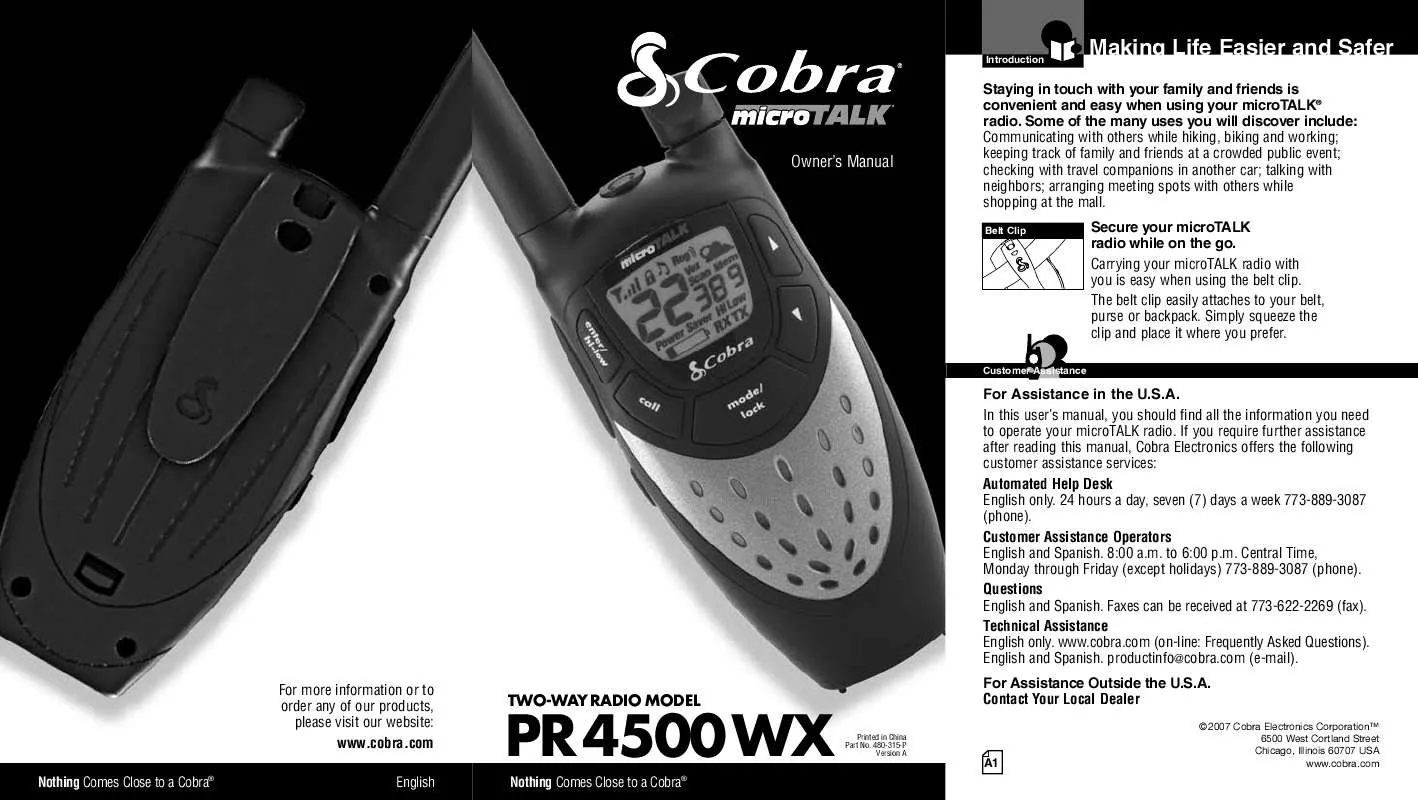 Mode d'emploi COBRA PR 4500 WX