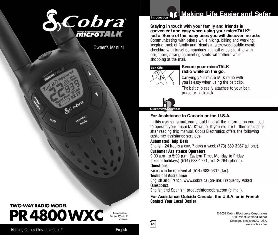 Mode d'emploi COBRA PR 4800-2 WXC