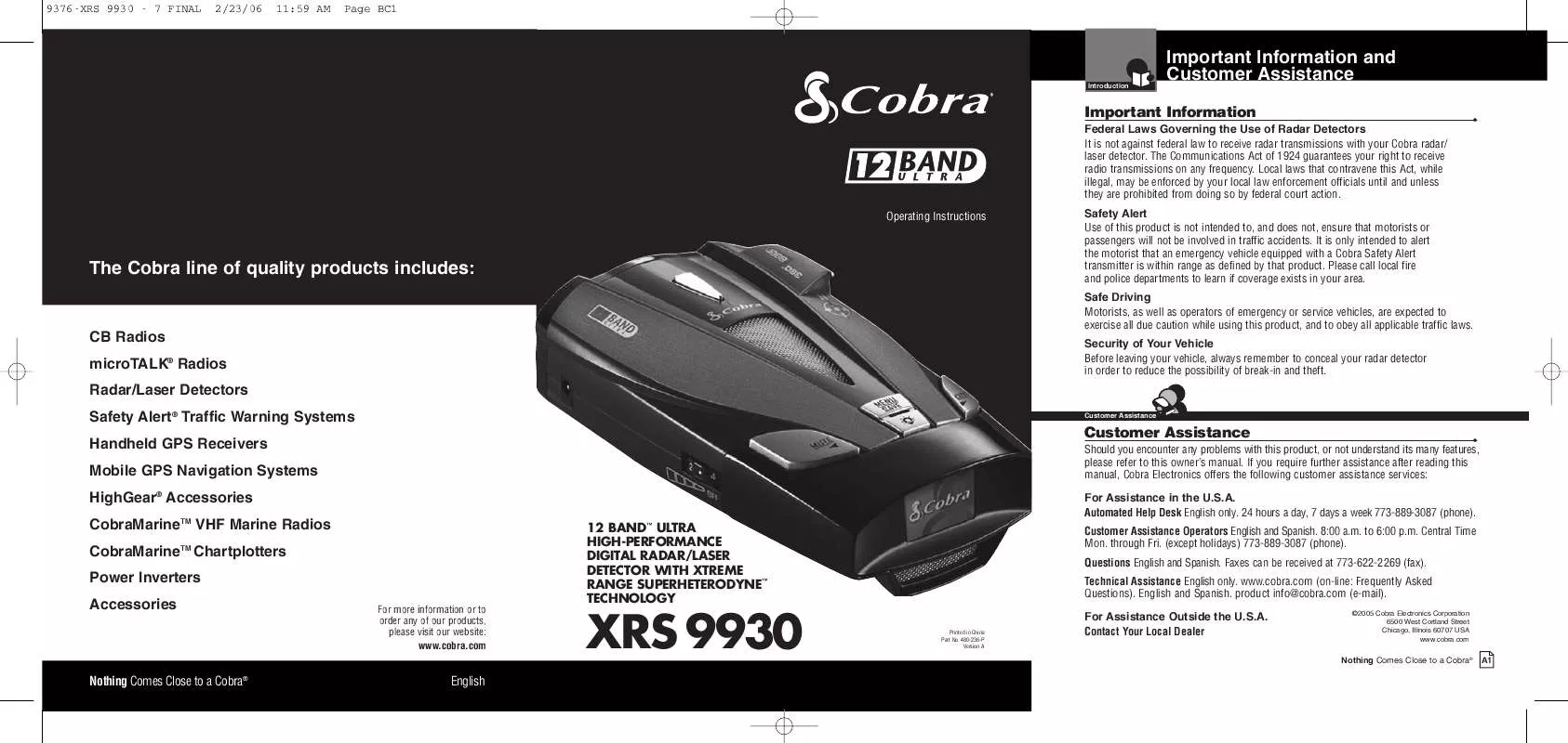 Mode d'emploi COBRA XRS 9930