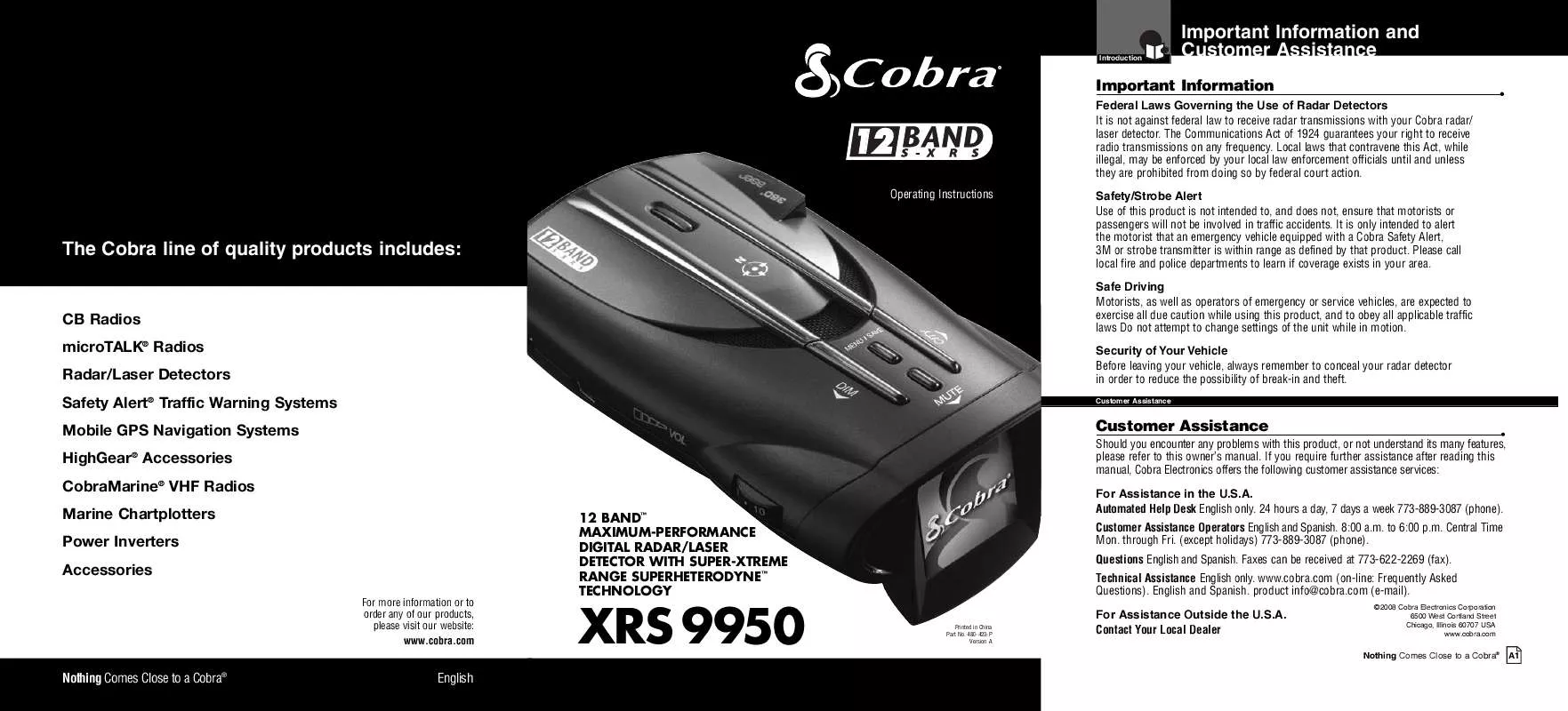Mode d'emploi COBRA XRS 9950
