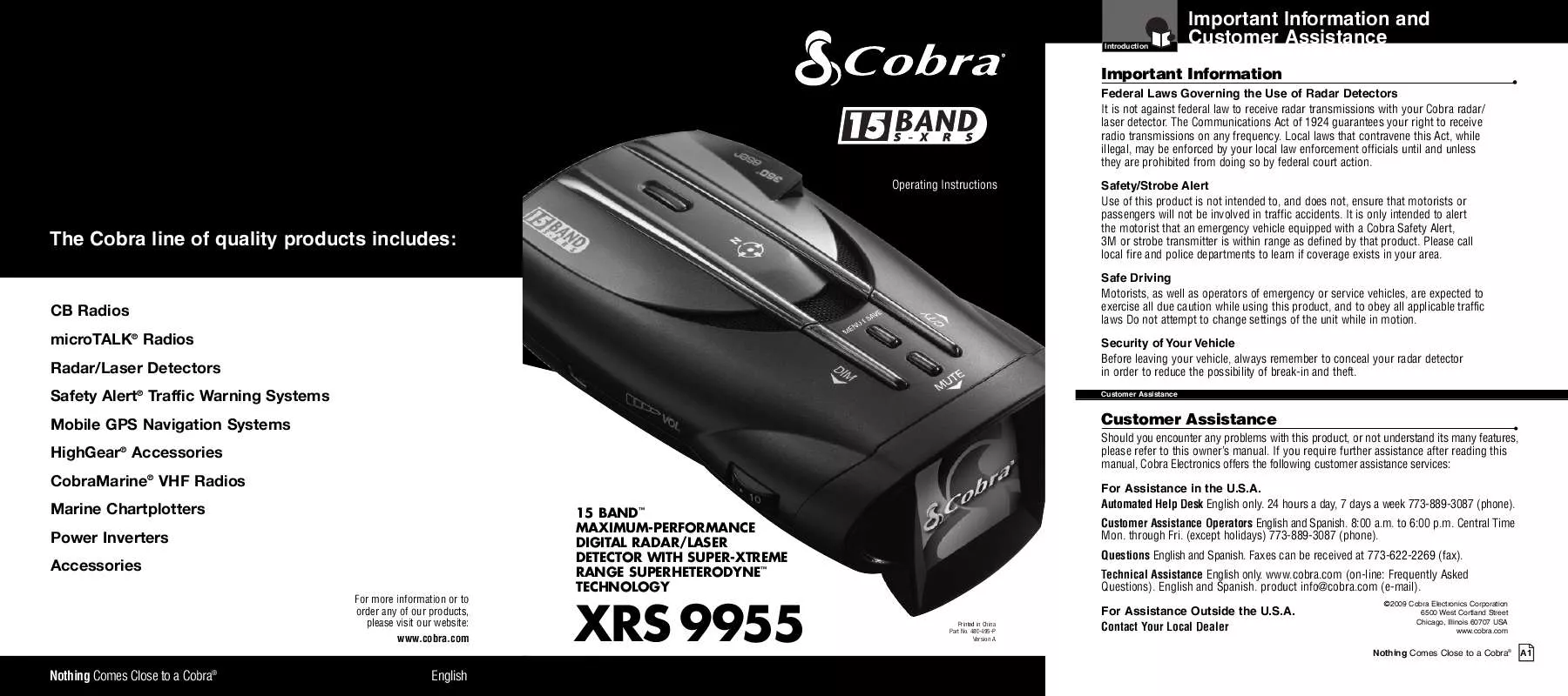 Mode d'emploi COBRA XRS 9955