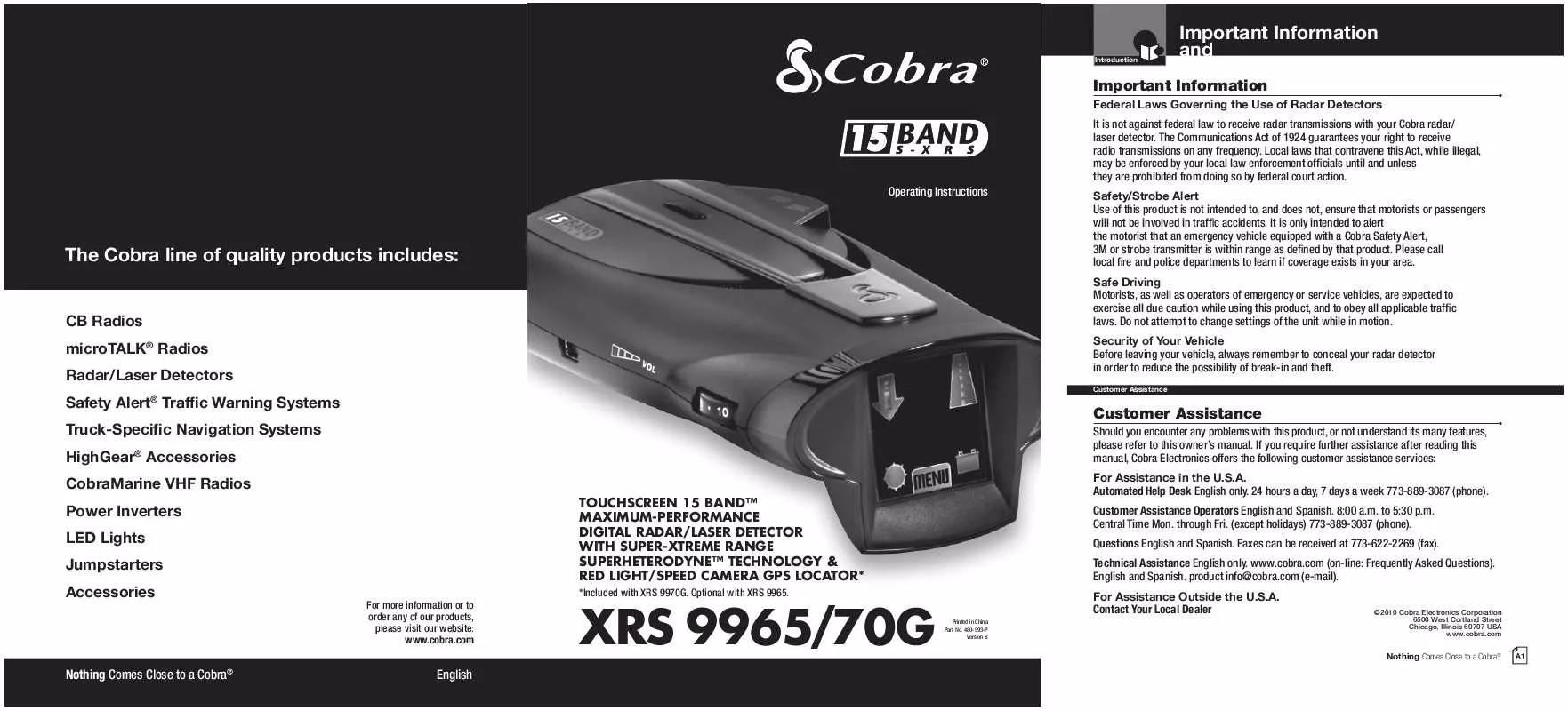 Mode d'emploi COBRA XRS 9970G