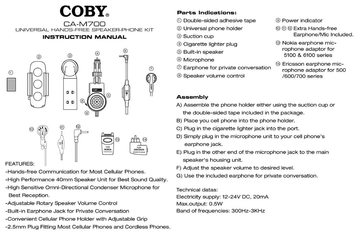 Mode d'emploi COBY CA-M700