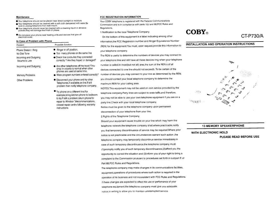 Mode d'emploi COBY CT-P730