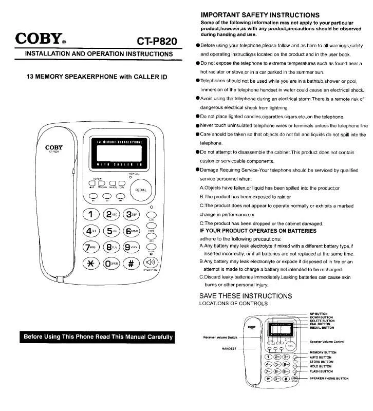 Mode d'emploi COBY CT-P820