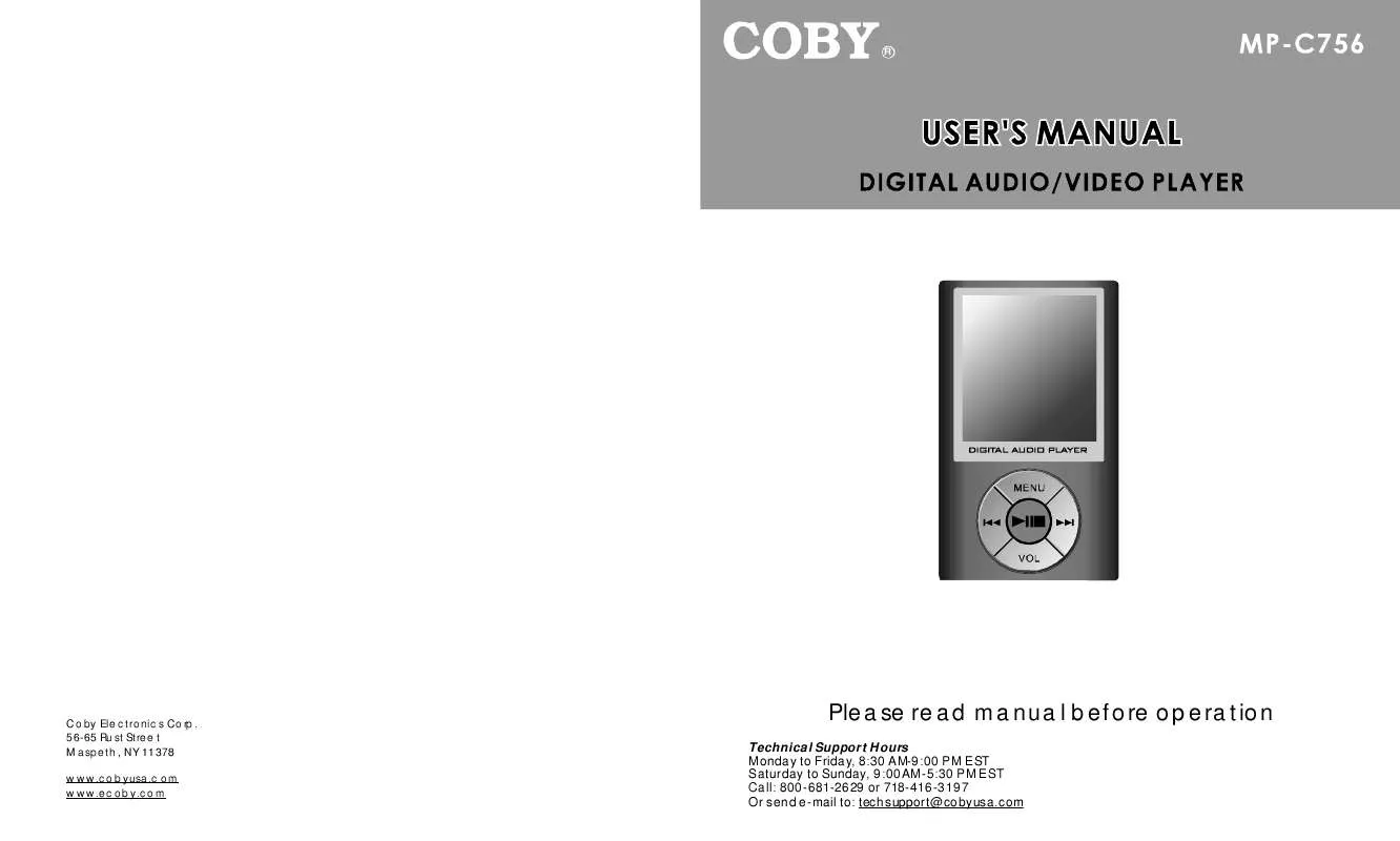 Mode d'emploi COBY MP-C756