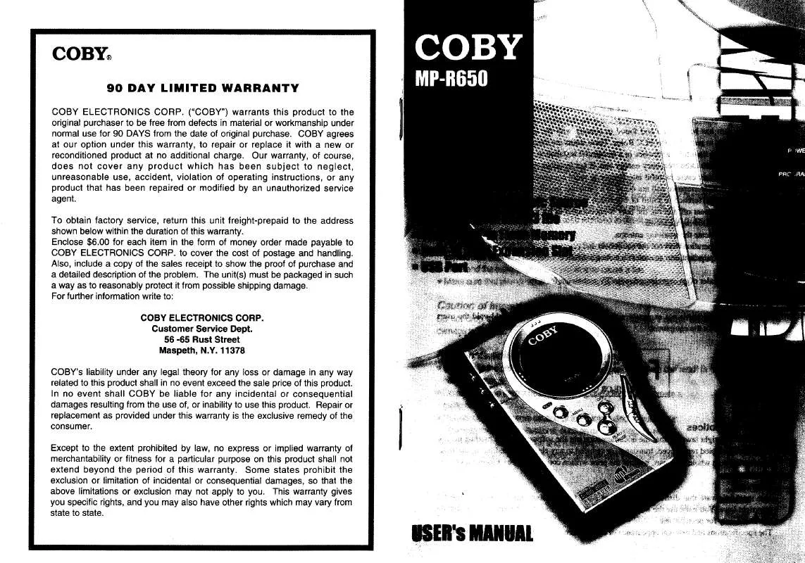 Mode d'emploi COBY MP-R650