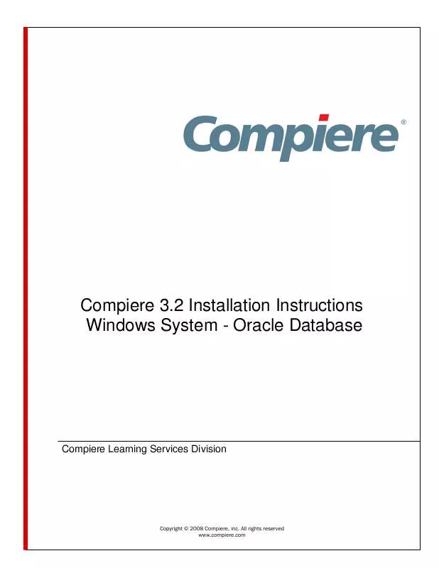 Mode d'emploi COMPIERE 3.2 WINDOWS SYSTEM - ORACLE DATABASE