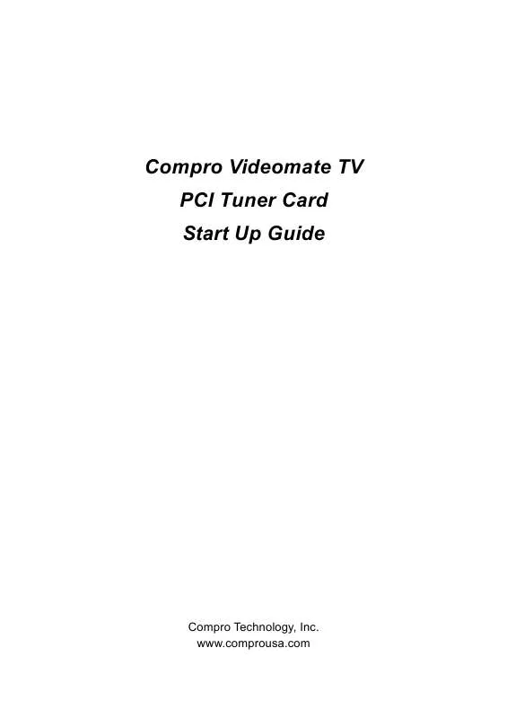 Mode d'emploi COMPRO VIDOMATE TV PCI TUNER CARD