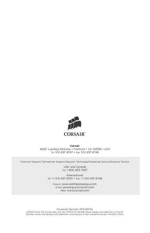 Mode d'emploi CORSAIR HX850W