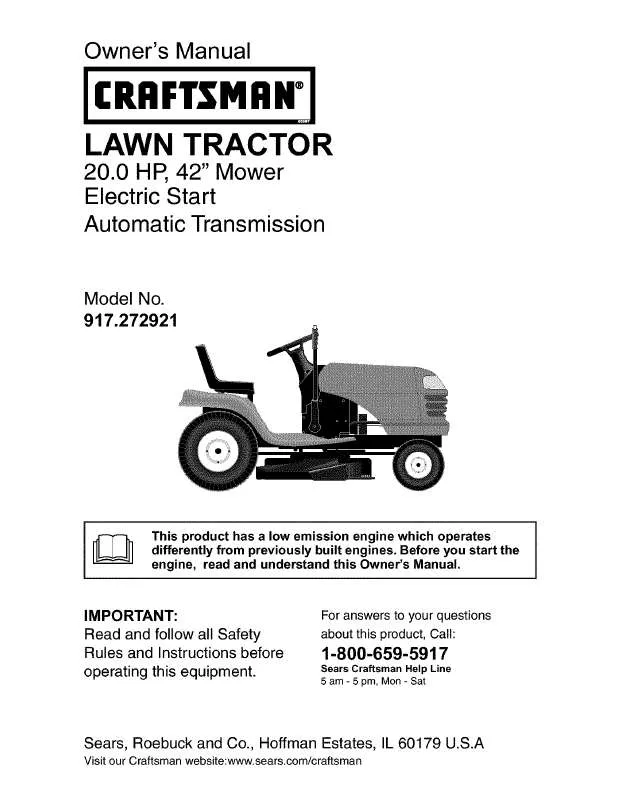 Mode d'emploi CRAFTSMAN LAWN TRACTOR 917-272921