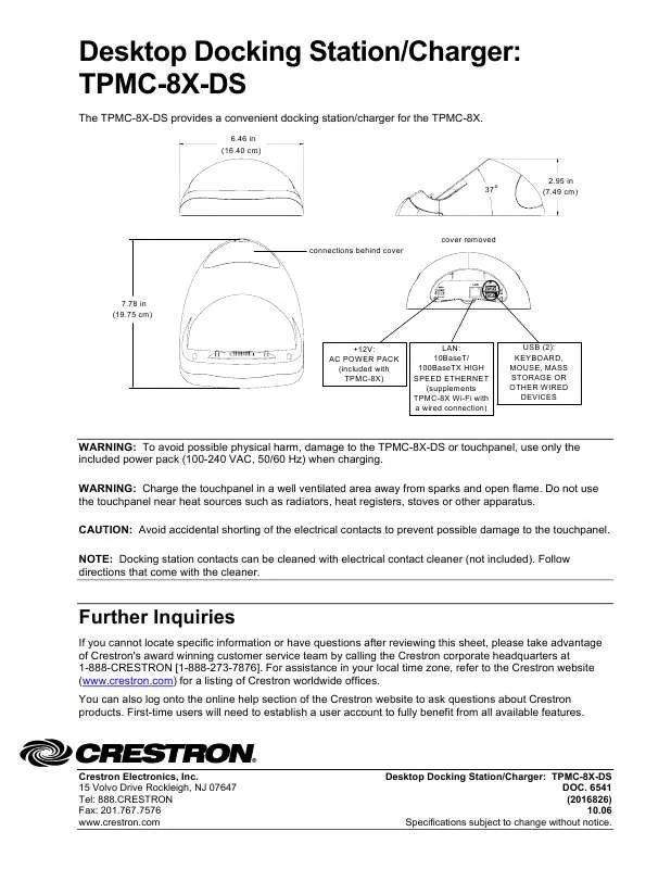 Mode d'emploi CRESTRON TPMC-8X-DS