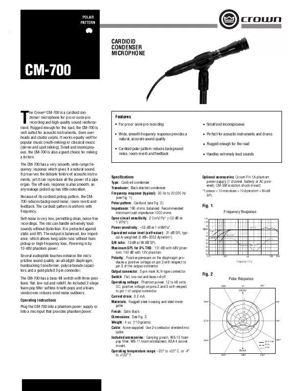 Mode d'emploi CROWN CM-700