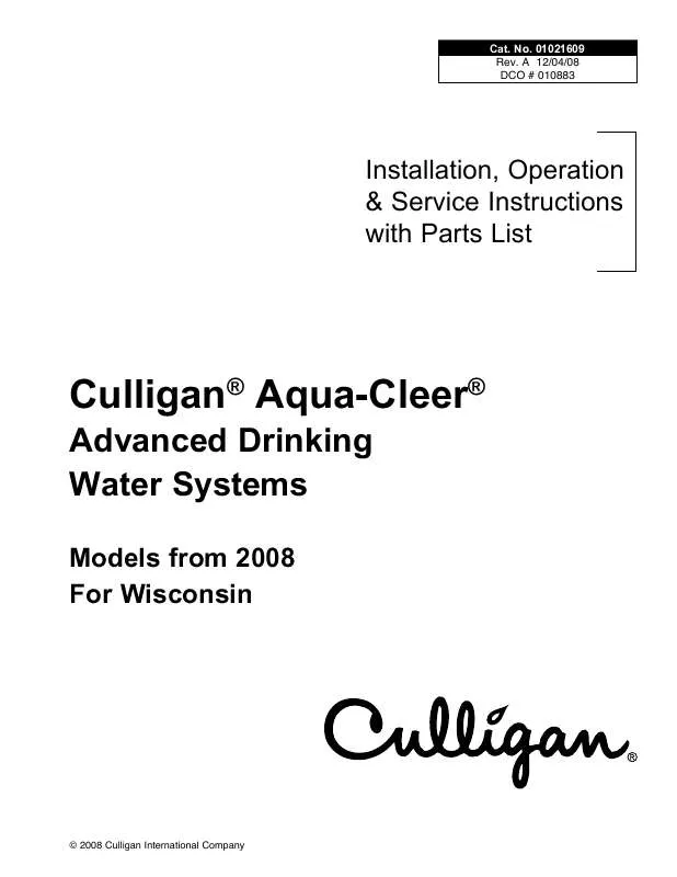 Mode d'emploi CULLIGAN AQUA-CLEER ADVANCED DRINKING WATER SYSTEM 01021609