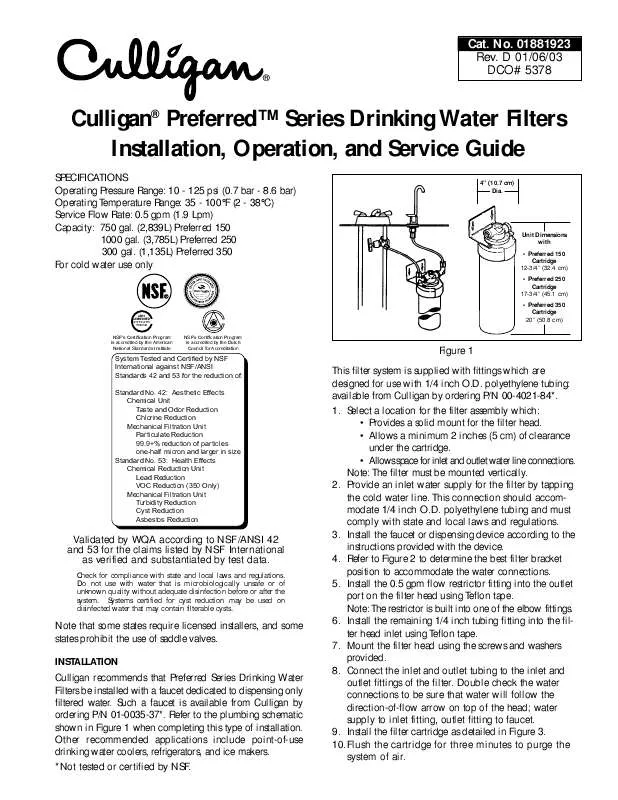 Mode d'emploi CULLIGAN PREFERRED 150 DRINKING WATER FILTERS