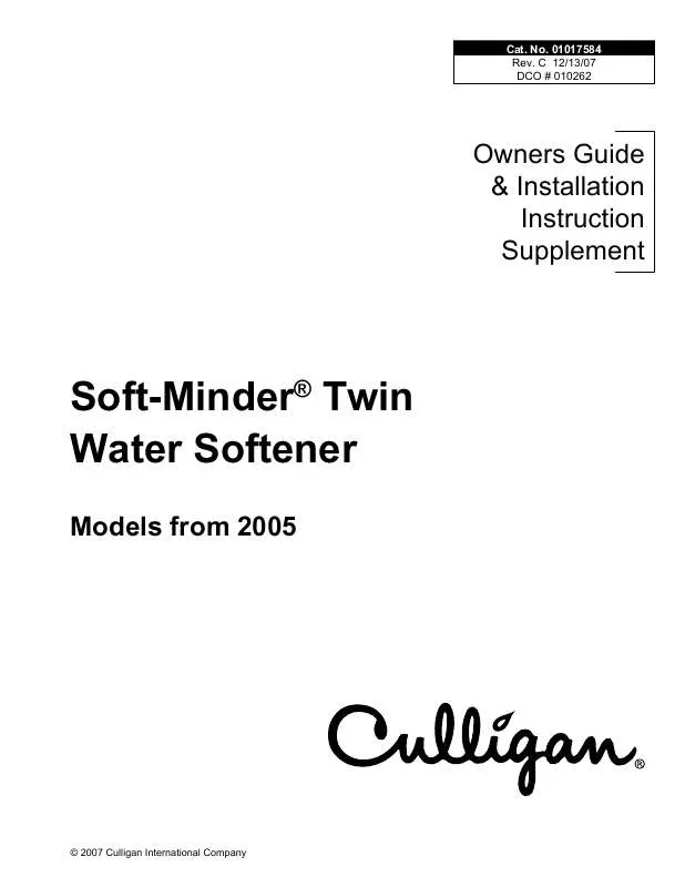 Mode d'emploi CULLIGAN SOFT-MINDER TWIN WATER SOFTENER MODELS FROM 2005