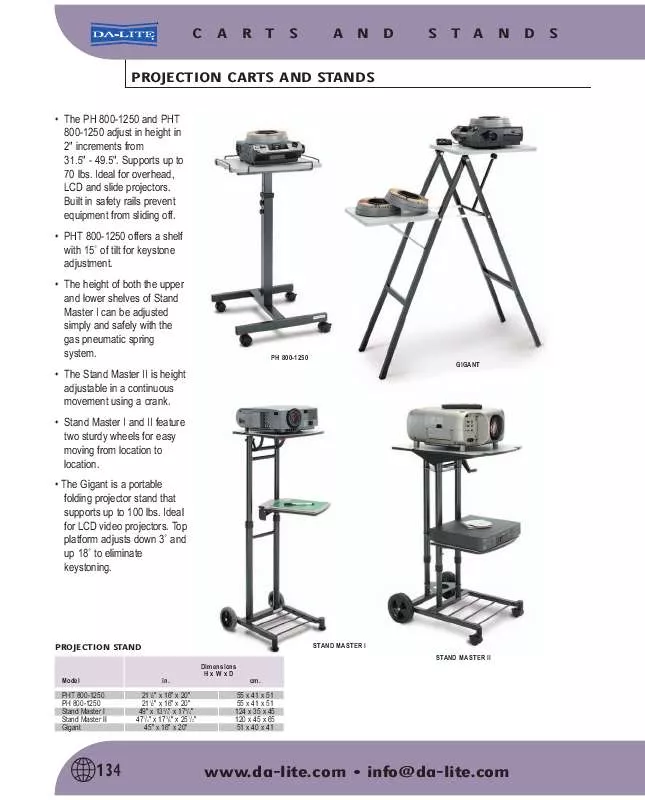 Mode d'emploi DA-LITE PROJECTION CARTS AND STANDS
