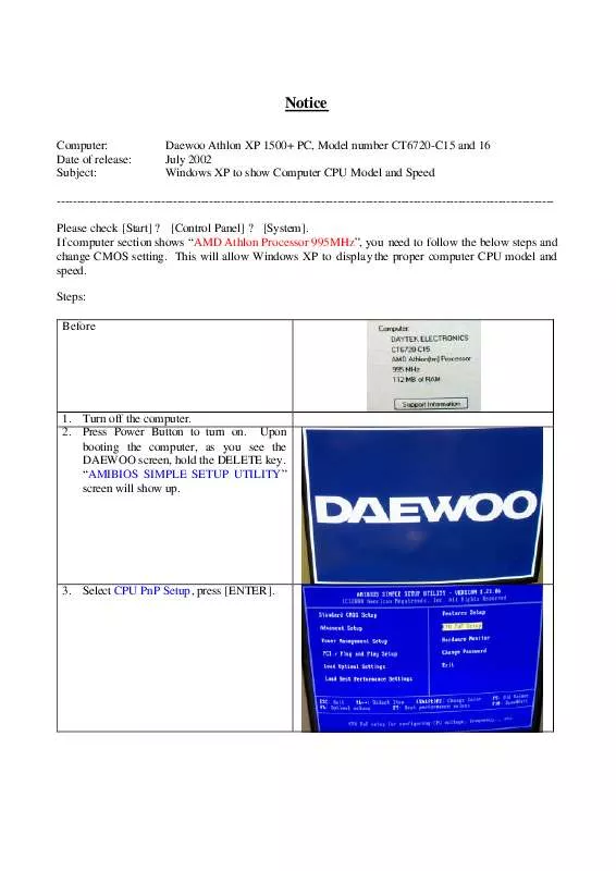 Mode d'emploi DAEWOO CT 6720-C15