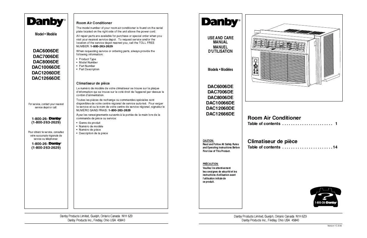 Mode d'emploi DANBY DAC10066DE
