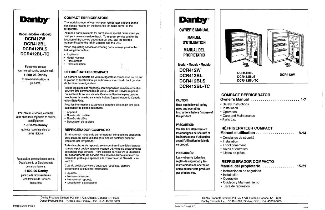 Mode d'emploi DANBY DCR412BL