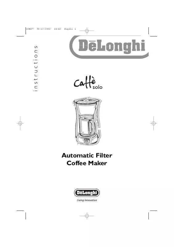 Mode d'emploi DELONGHI AUTOMATIC FILTER COFFEE MAKER CAFFE SOLO