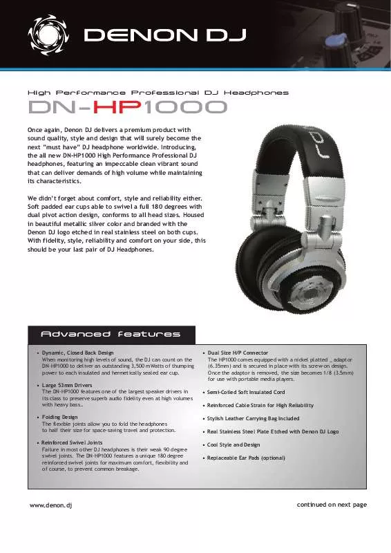 Mode d'emploi DENON DN-HP1000