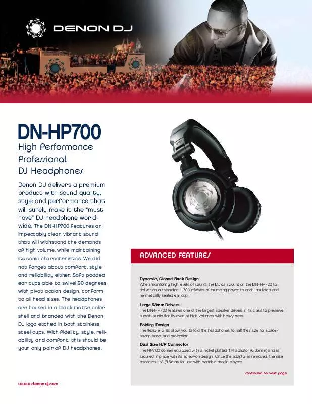 Mode d'emploi DENON DN-HP700