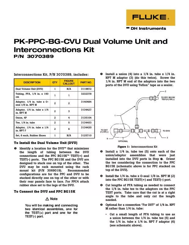 Mode d'emploi DHI PK-PPC-BG-CVU PN 3070389 DVU AND INTERCONNECTIONS KIT