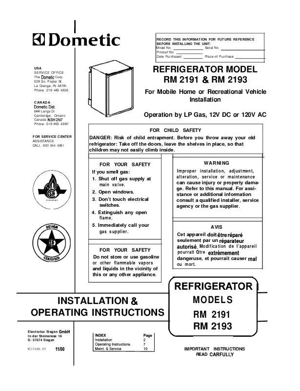 Mode d'emploi DOMETIC RM2193