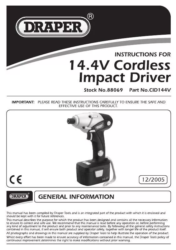 Mode d'emploi DRAPER 14.4V CORDLESS IMPACT DRIVER