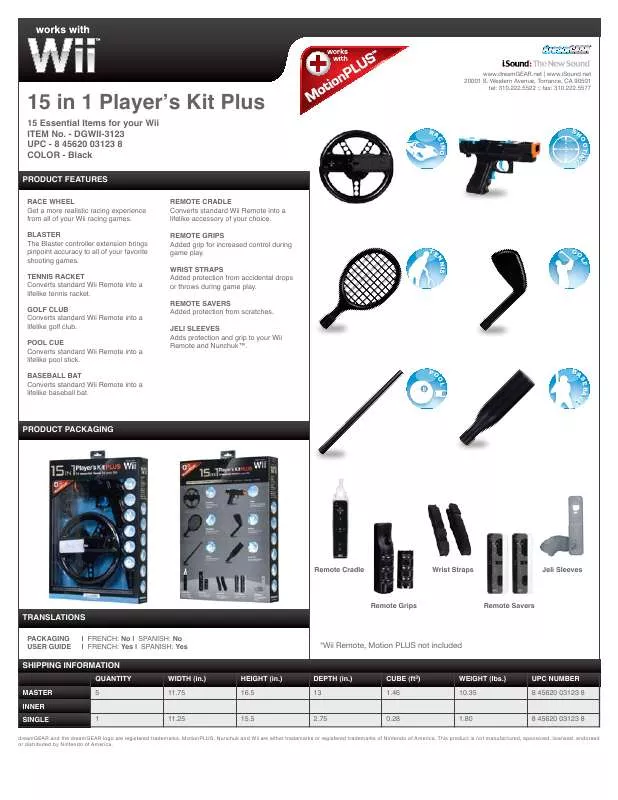 Mode d'emploi DREAMGEAR 15 IN 1 PLAYERS KIT PLUS