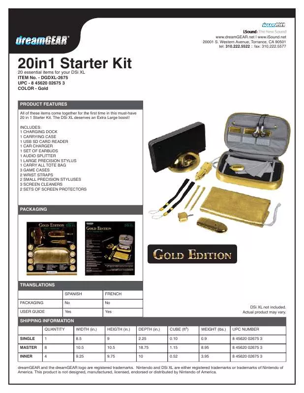 Mode d'emploi DREAMGEAR 20 IN 1 STARTER KIT GOLD EDITION
