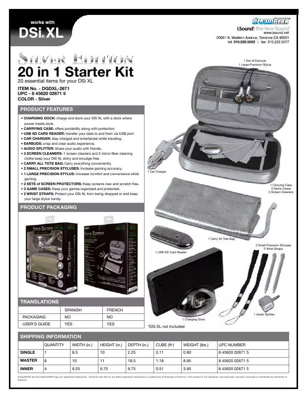 Mode d'emploi DREAMGEAR 20 IN 1 STARTER KIT SILVER EDITION