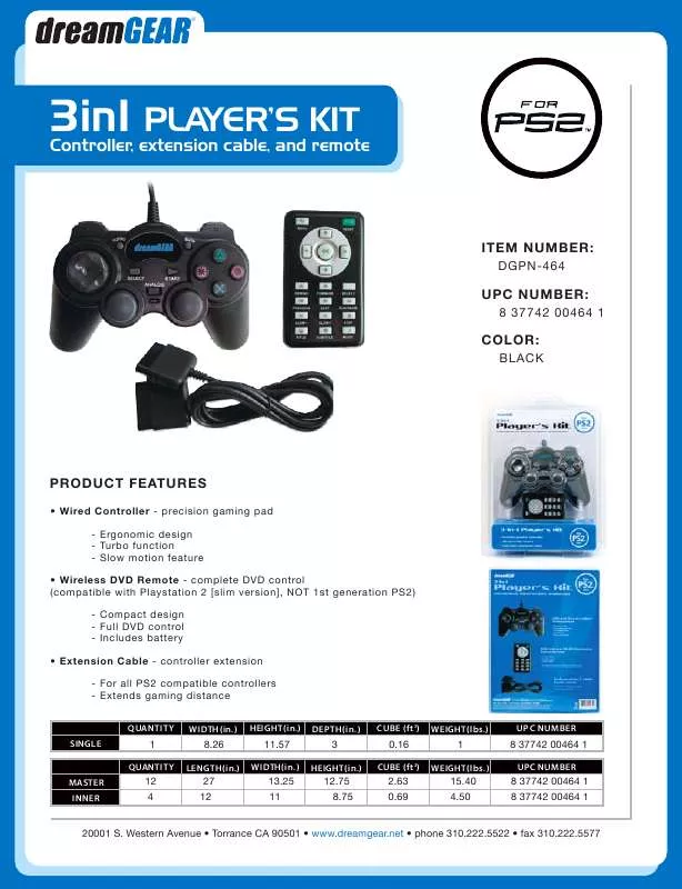 Mode d'emploi DREAMGEAR 3 IN 1 PLAYER KIT