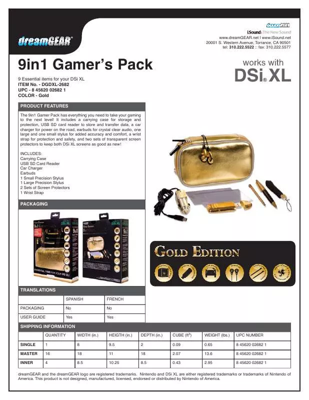 Mode d'emploi DREAMGEAR 9 IN 1 GAMER PACK GOLD EDITION