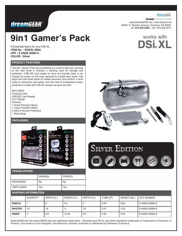 Mode d'emploi DREAMGEAR 9 IN 1 GAMER PACK SILVER EDITION
