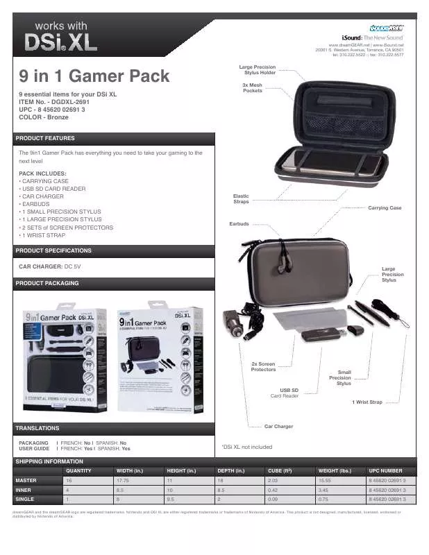 Mode d'emploi DREAMGEAR 9 IN 1 GAMERS PACK