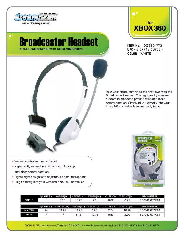 Mode d'emploi DREAMGEAR BROADCASTER HEADSET