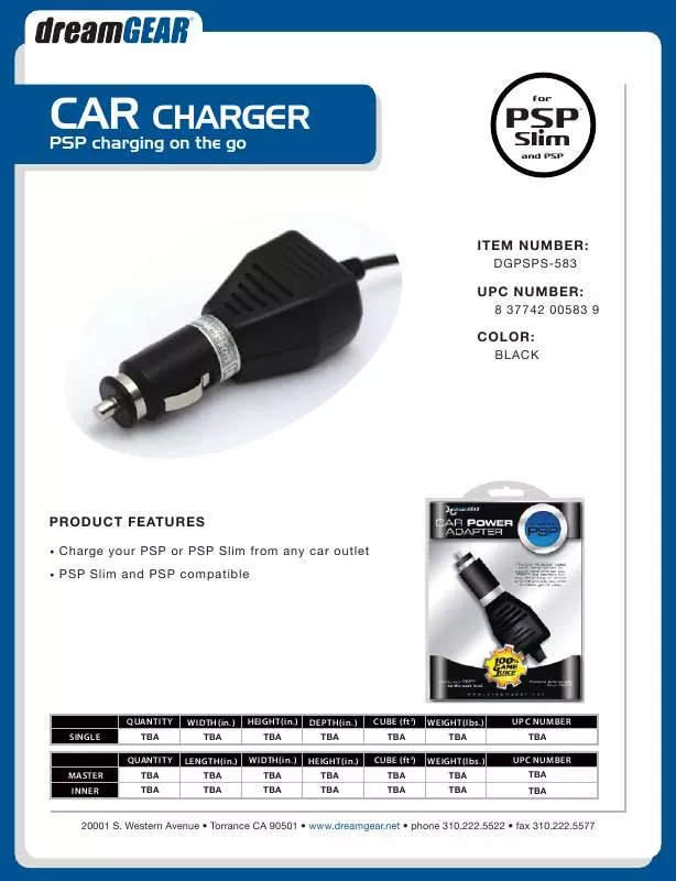 Mode d'emploi DREAMGEAR CAR CHARGER