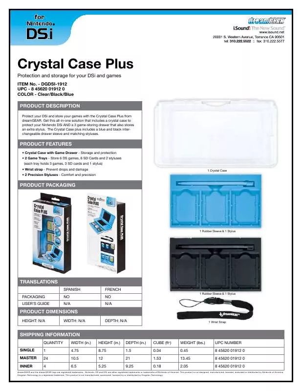 Mode d'emploi DREAMGEAR CRYSTAL CASE PLUS