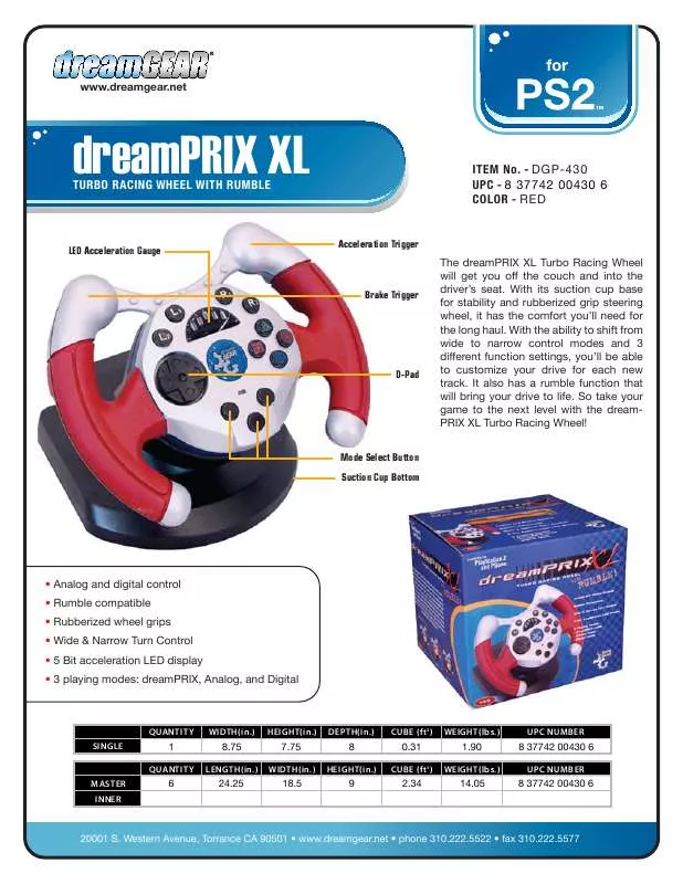 Mode d'emploi DREAMGEAR DREAMPRIX XL