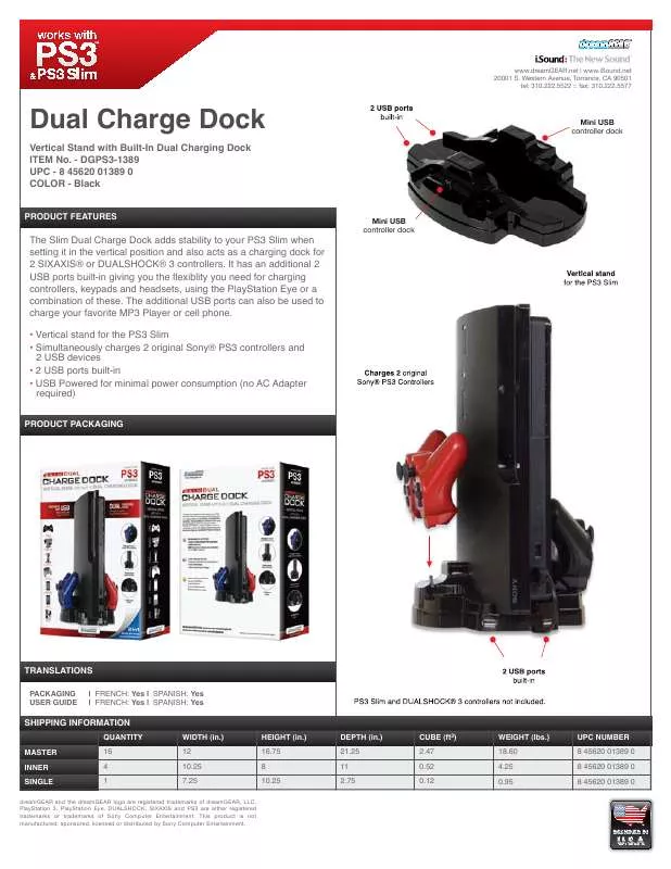 Mode d'emploi DREAMGEAR DUAL CHARGE DOCK