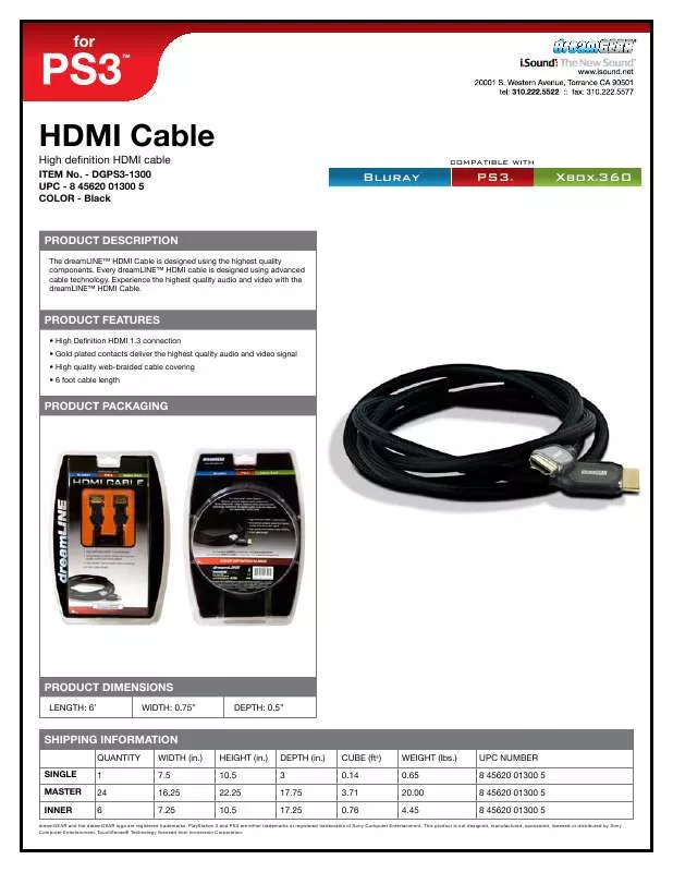 Mode d'emploi DREAMGEAR HDMI CABLE