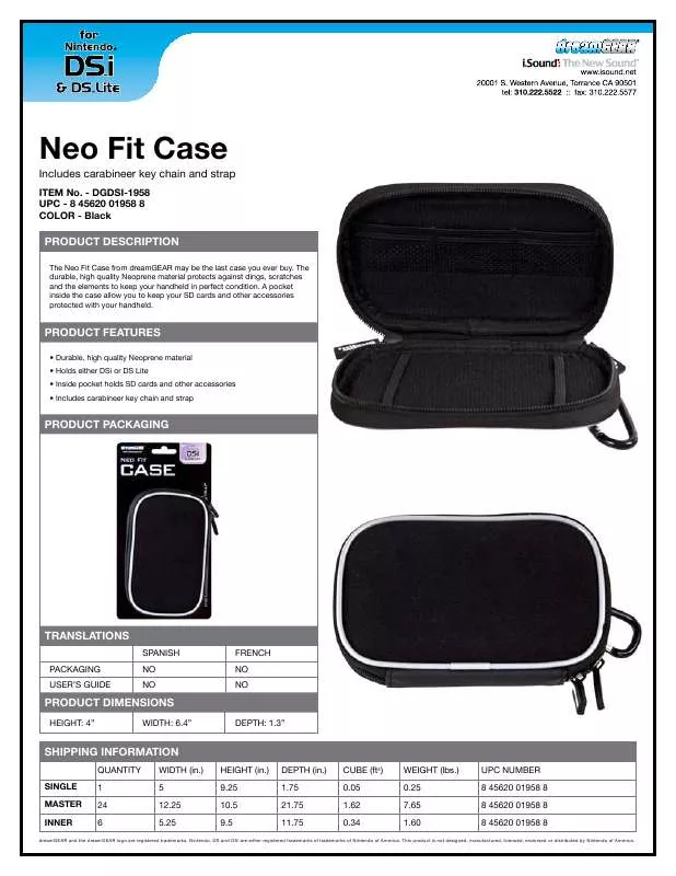 Mode d'emploi DREAMGEAR NEO FIT CASE